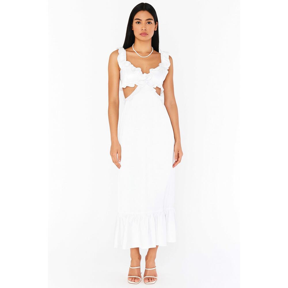 Show Me Your MuMu White Ruffled Cutout Midi Dress